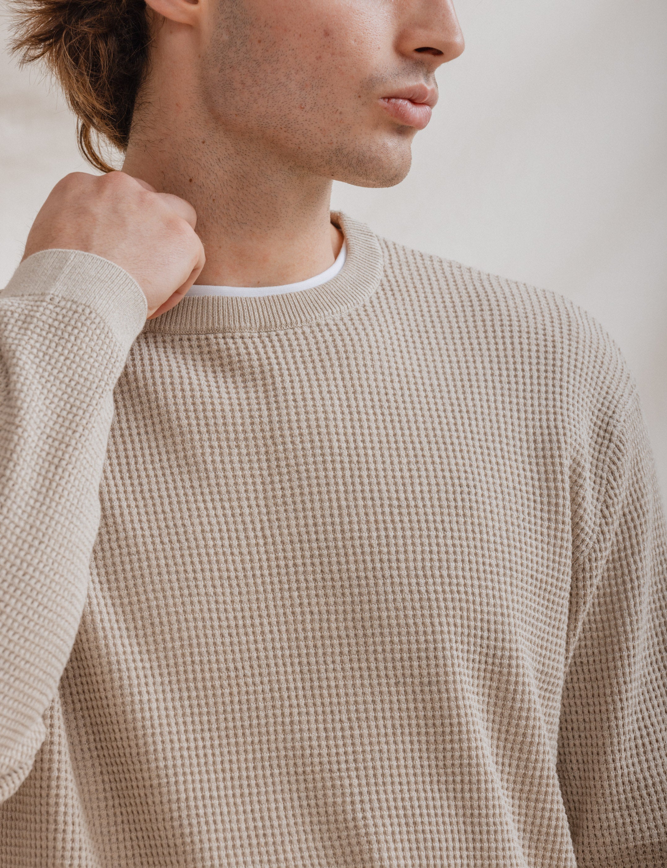 JERSEY ESTRUCTURA CUADRILLÉ BEIGE
