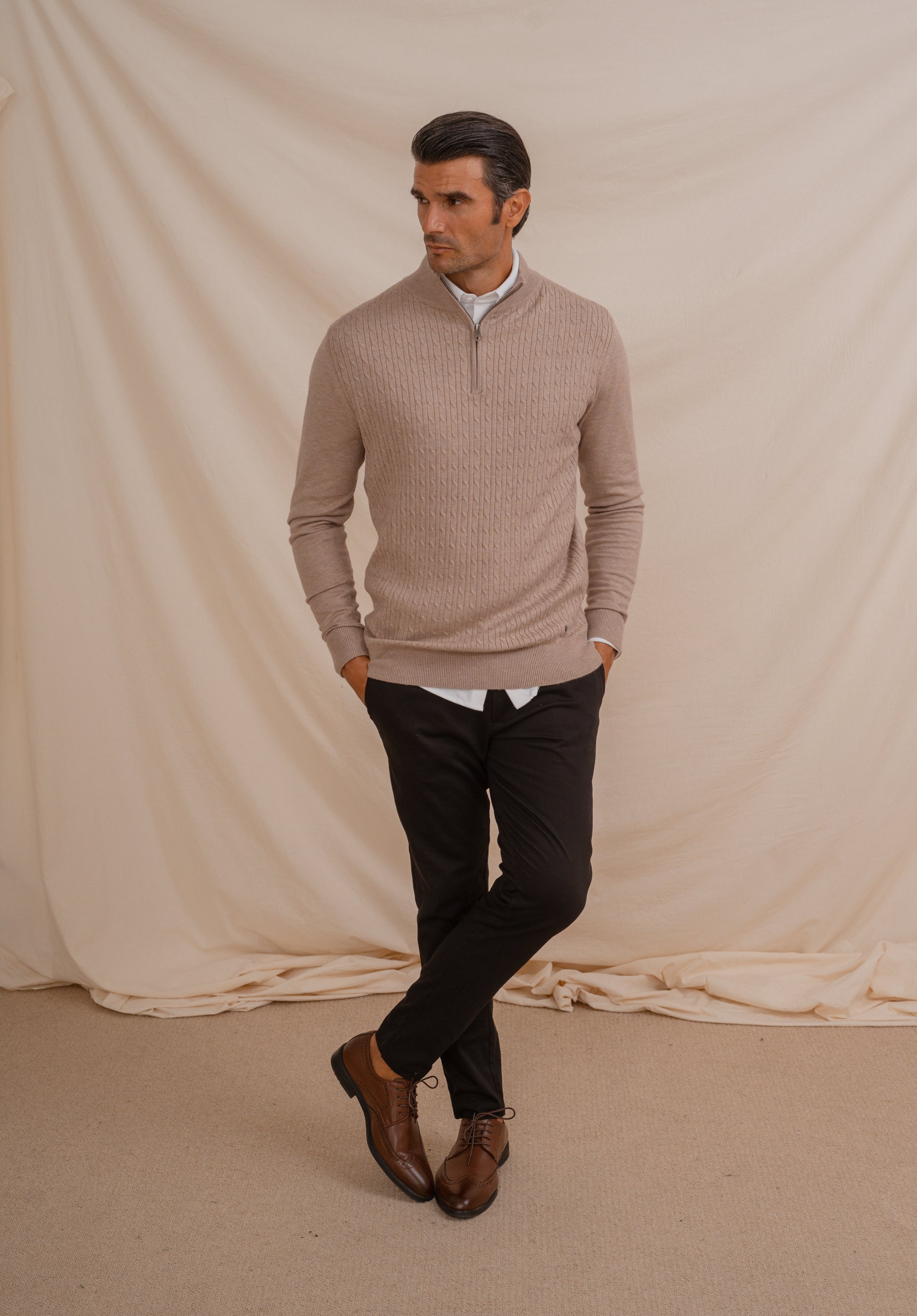 JERSEY CREMALLERA NUDOS BEIGE
