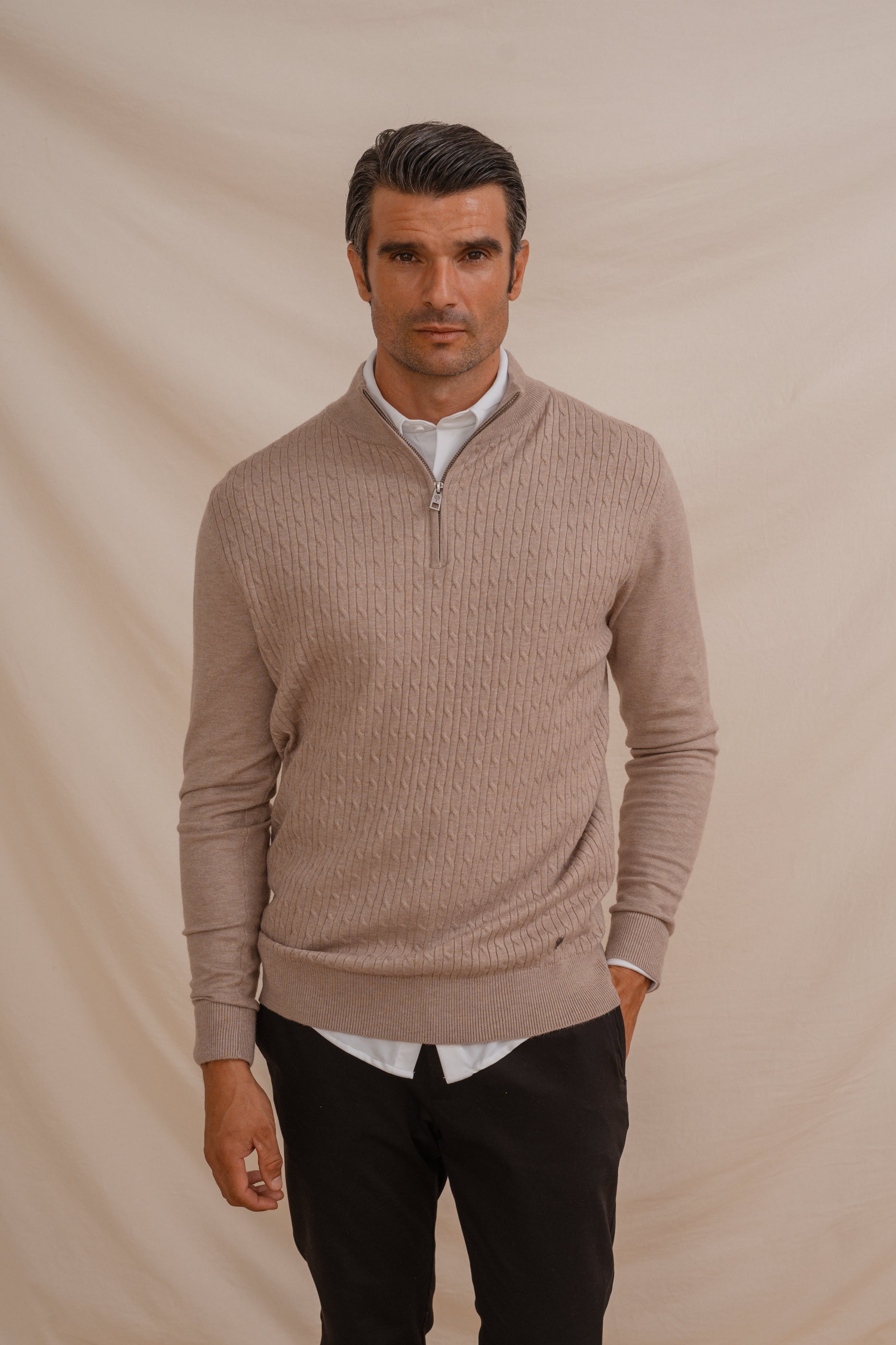 JERSEY CREMALLERA NUDOS BEIGE
