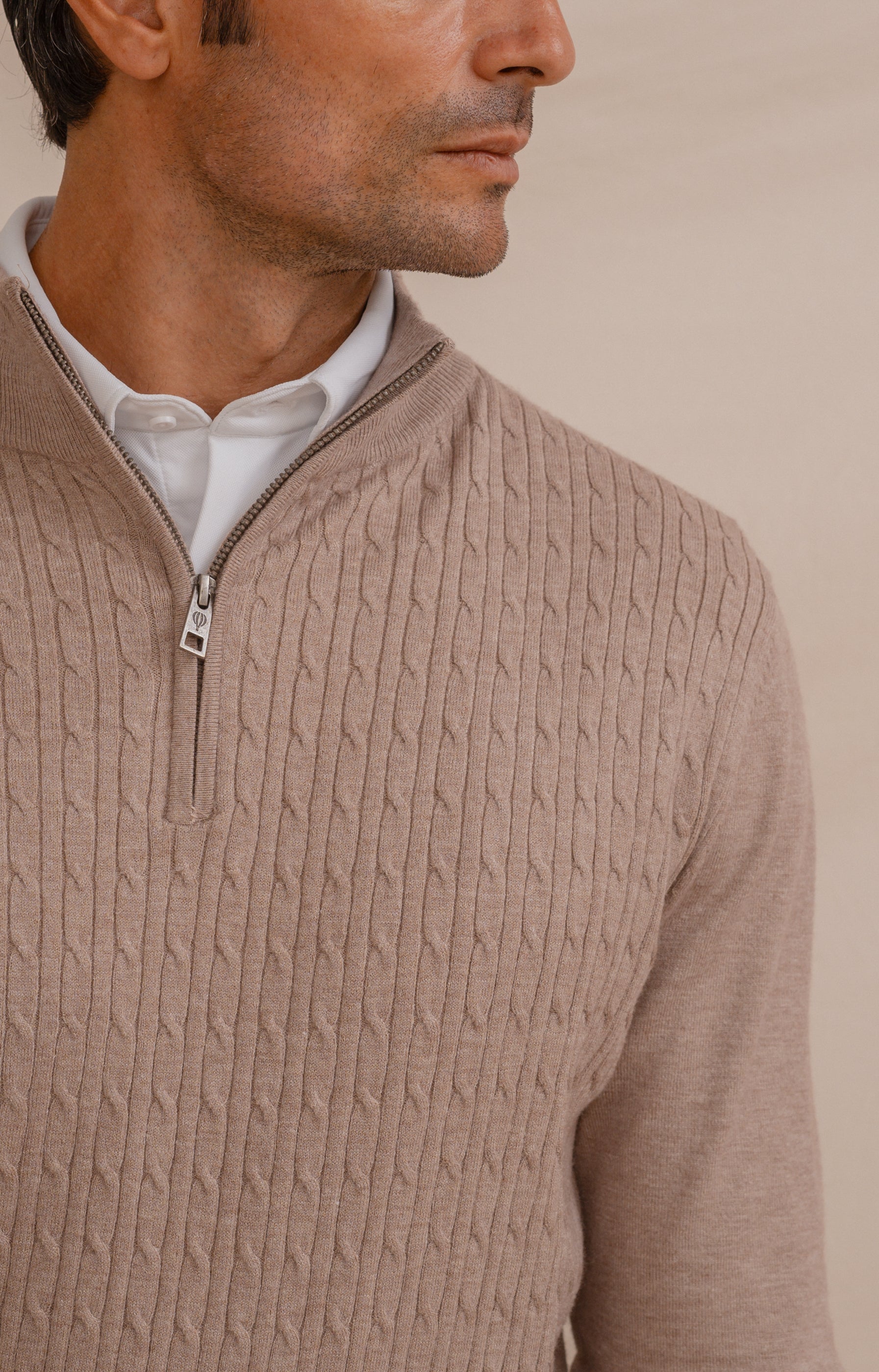 JERSEY CREMALLERA NUDOS BEIGE