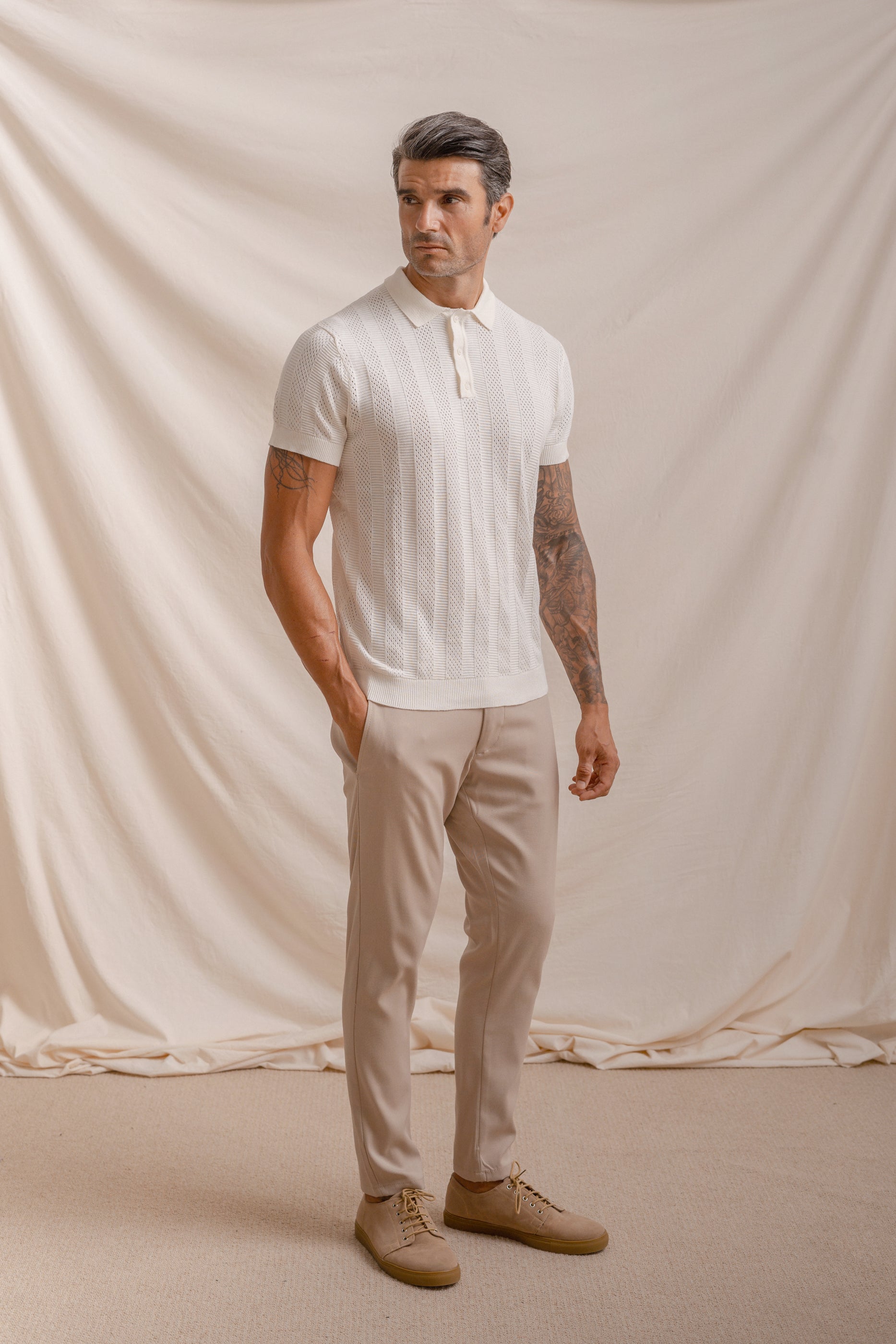 POLO TRICOT CANALÉ BLANCO