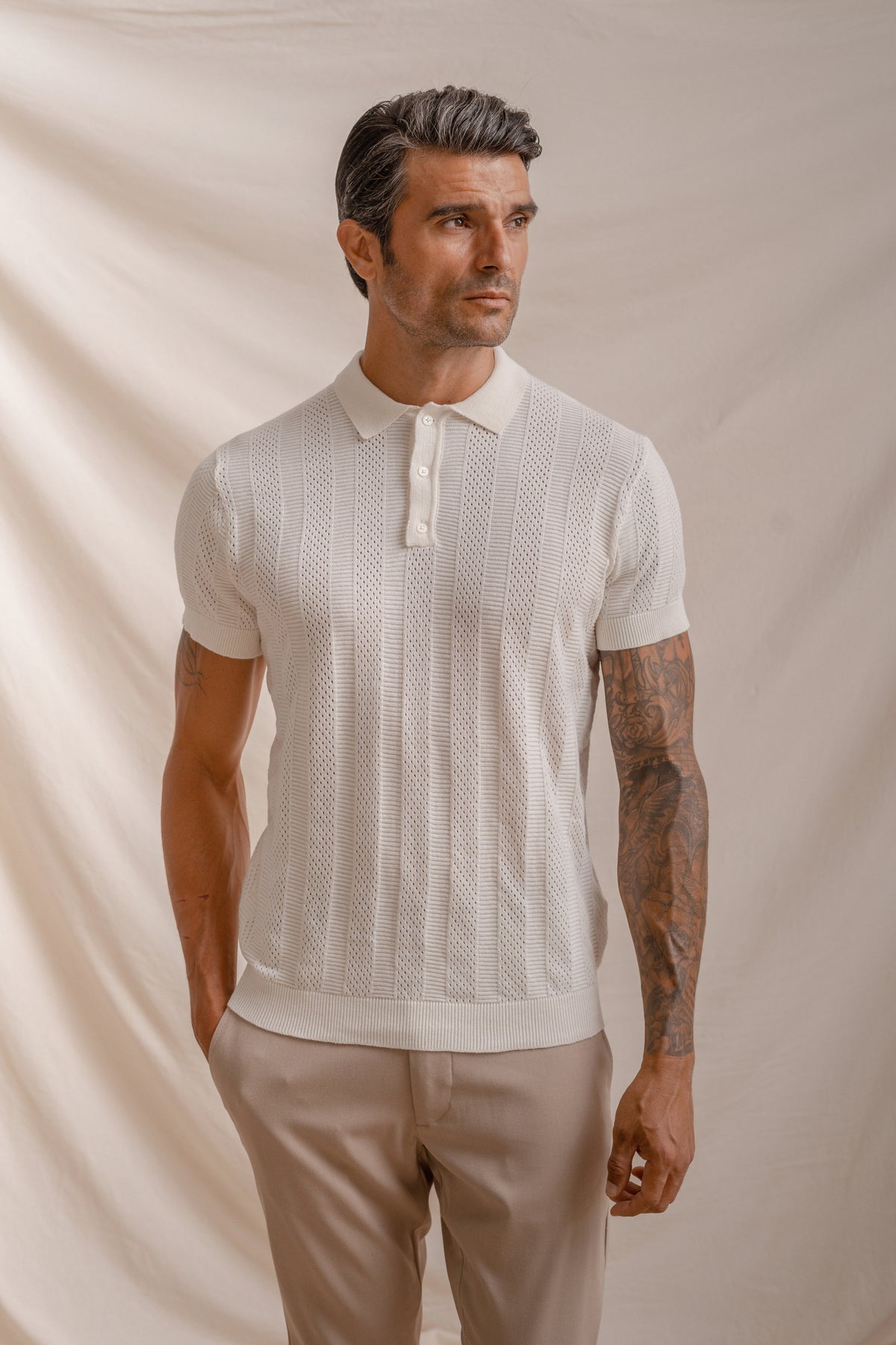 POLO MALHA CANELADO BRANCO