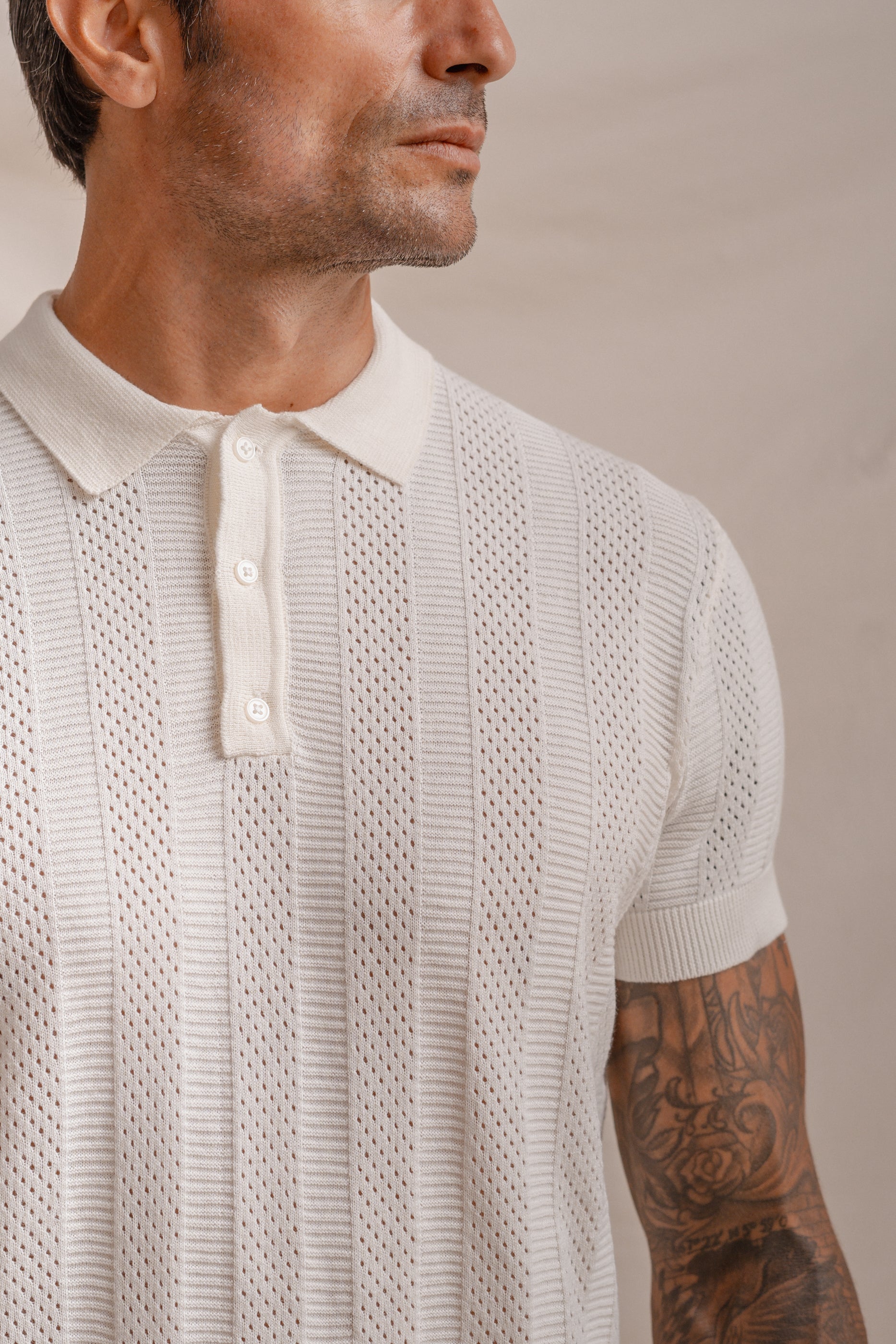 POLO TRICOT CANALÉ BLANCO
