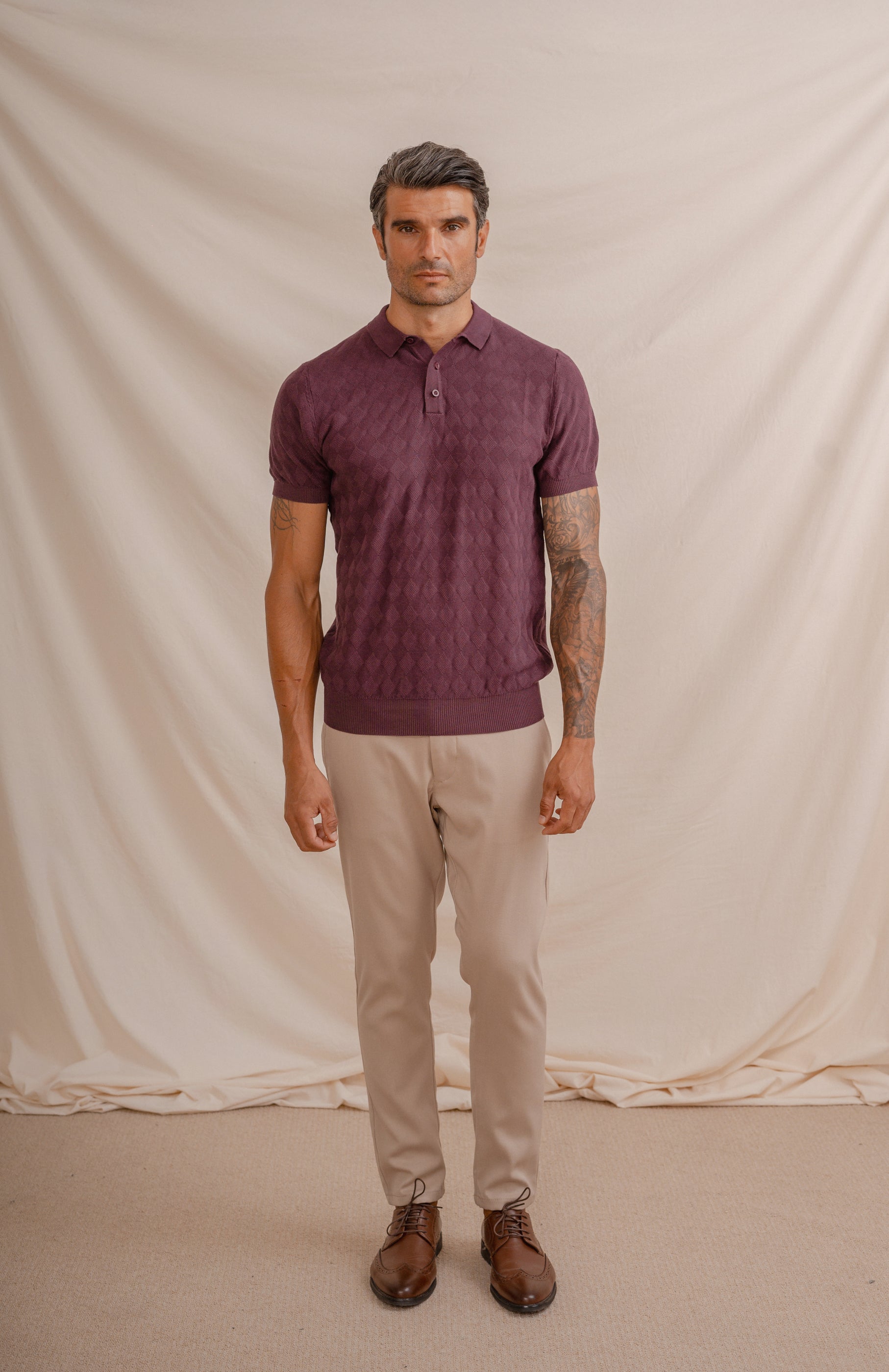 POLO ROMBO HILO FINO BURDEOS
