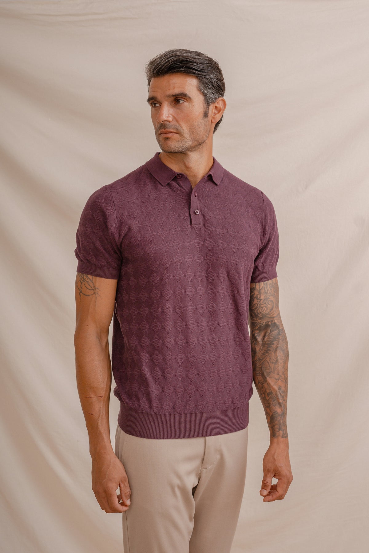 POLO LOSANGES FIL FIN BORDEAUX