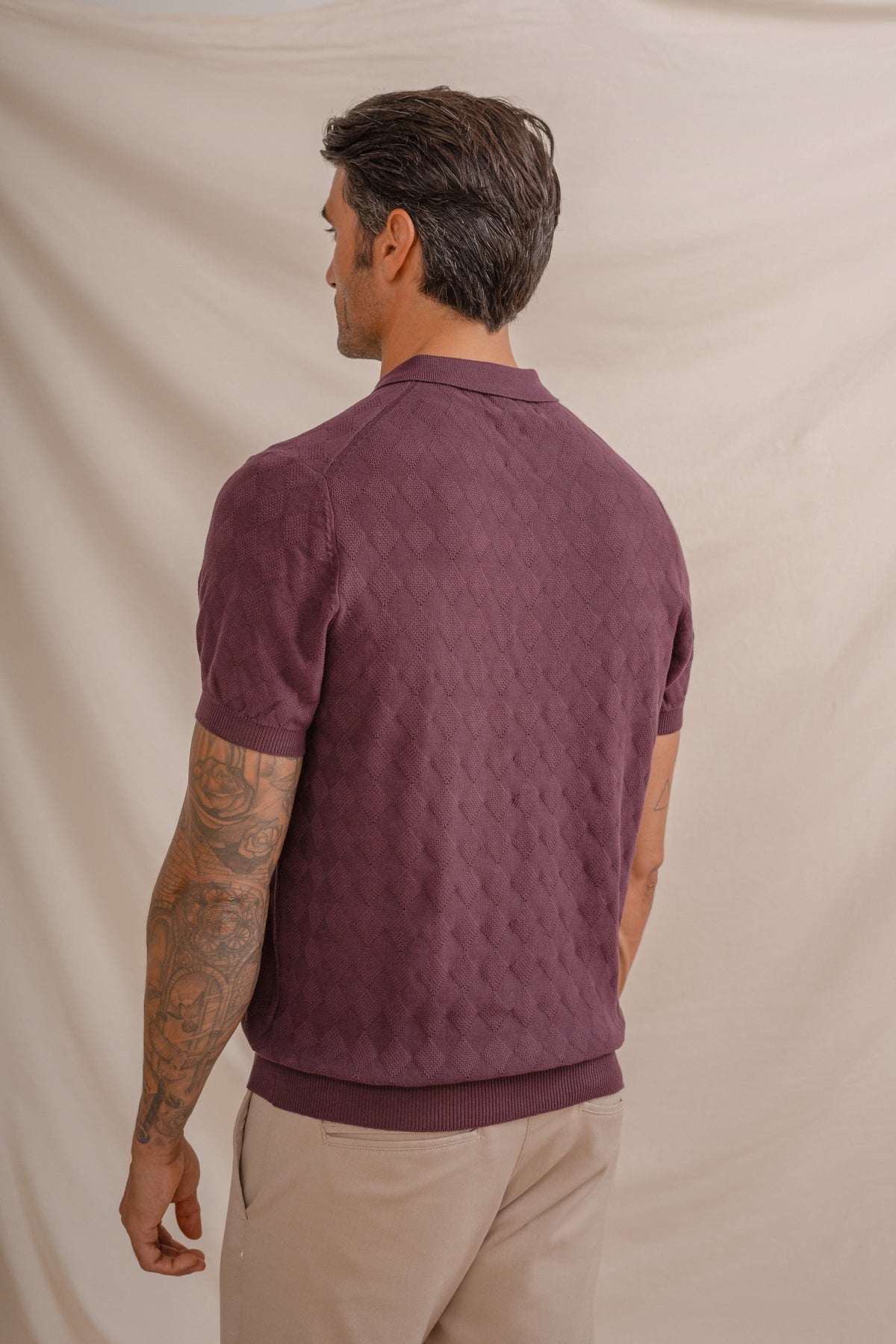 POLO LOSANGES FIL FIN BORDEAUX