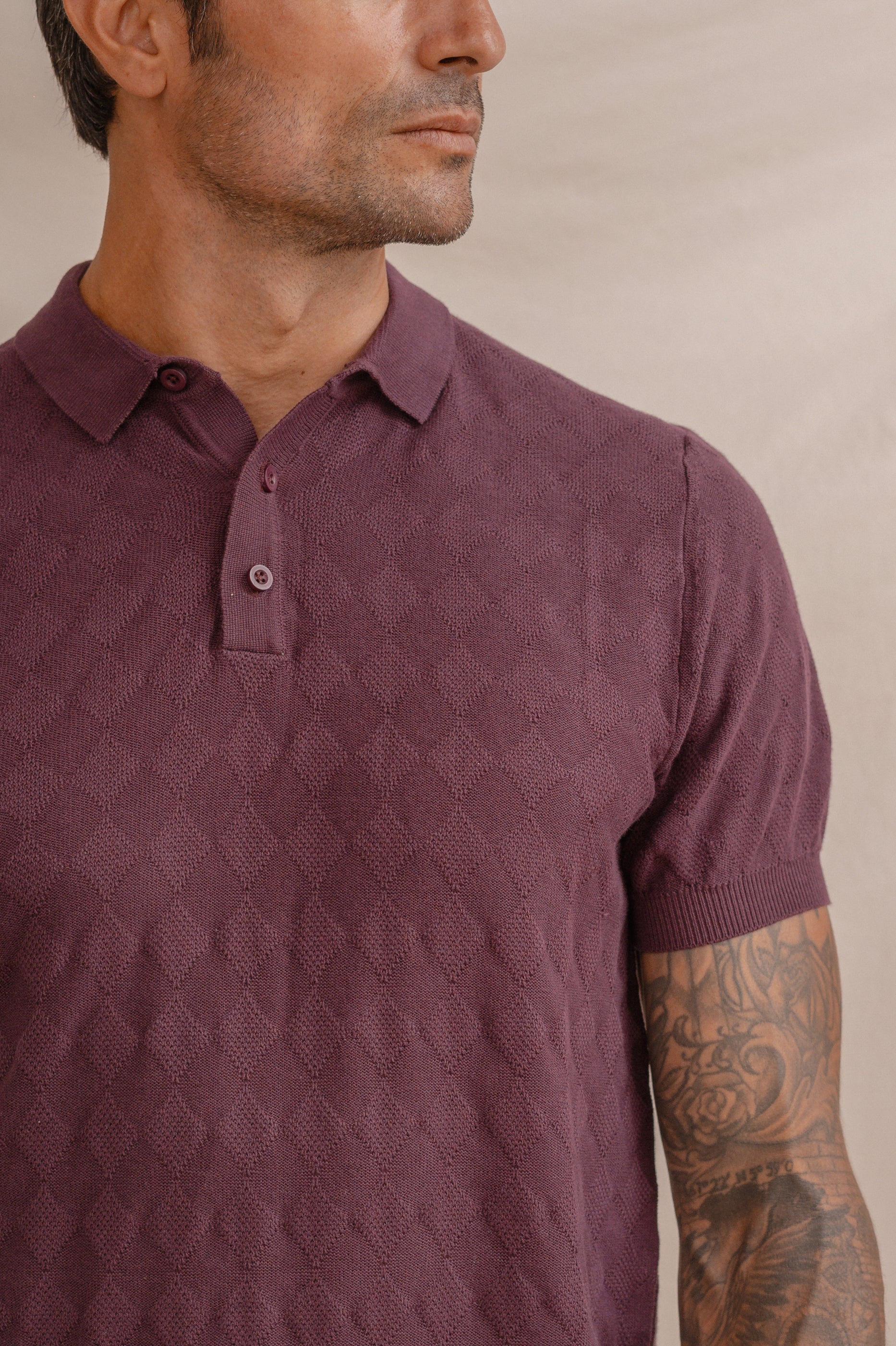 POLO ROMBO HILO FINO BURDEOS