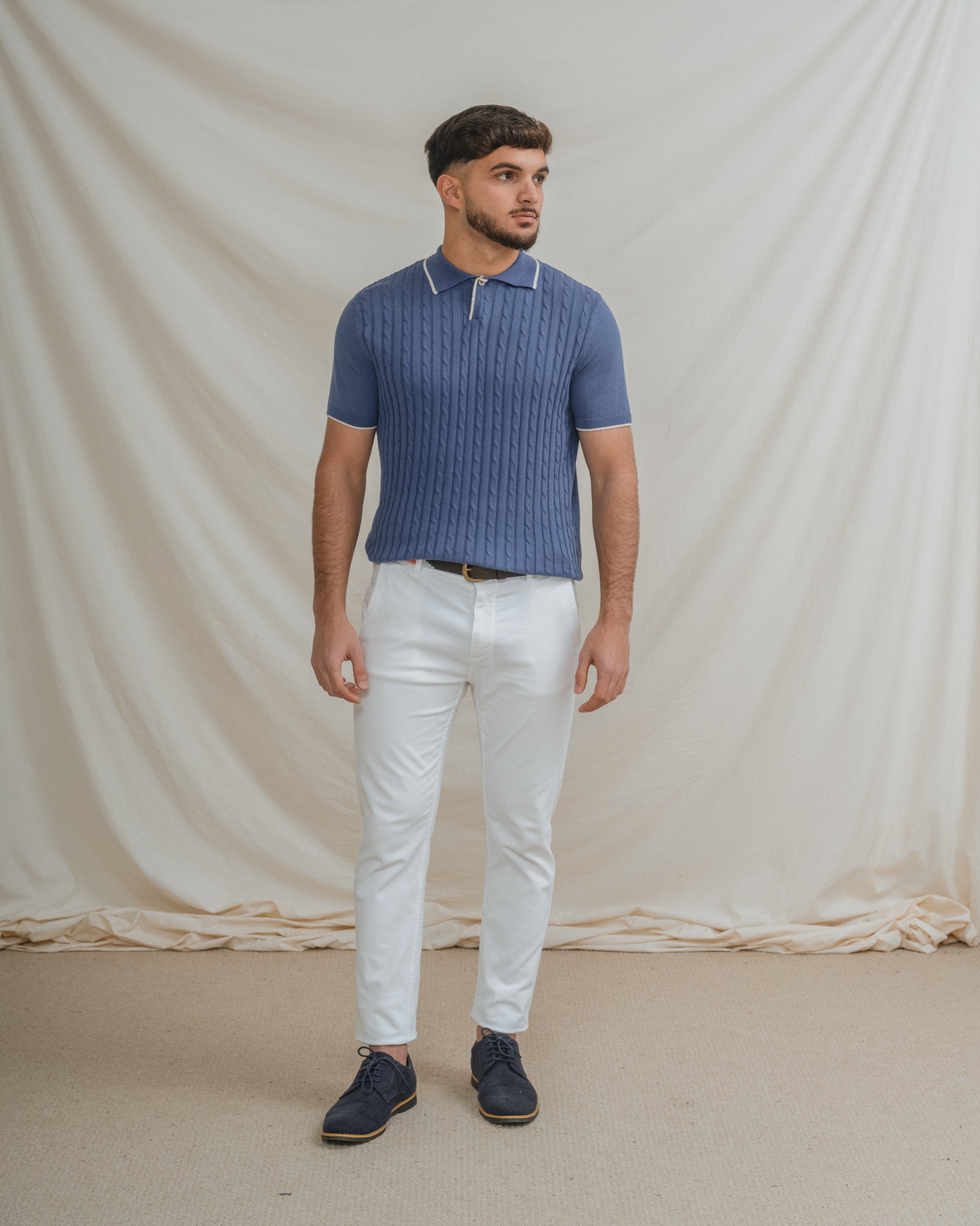 POLO TRICOT NUDOS CELESTE