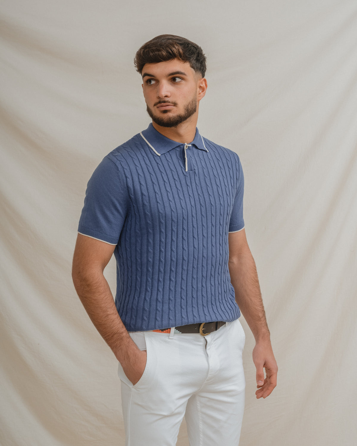 POLO MALHA NÓS AZUL CELESTE