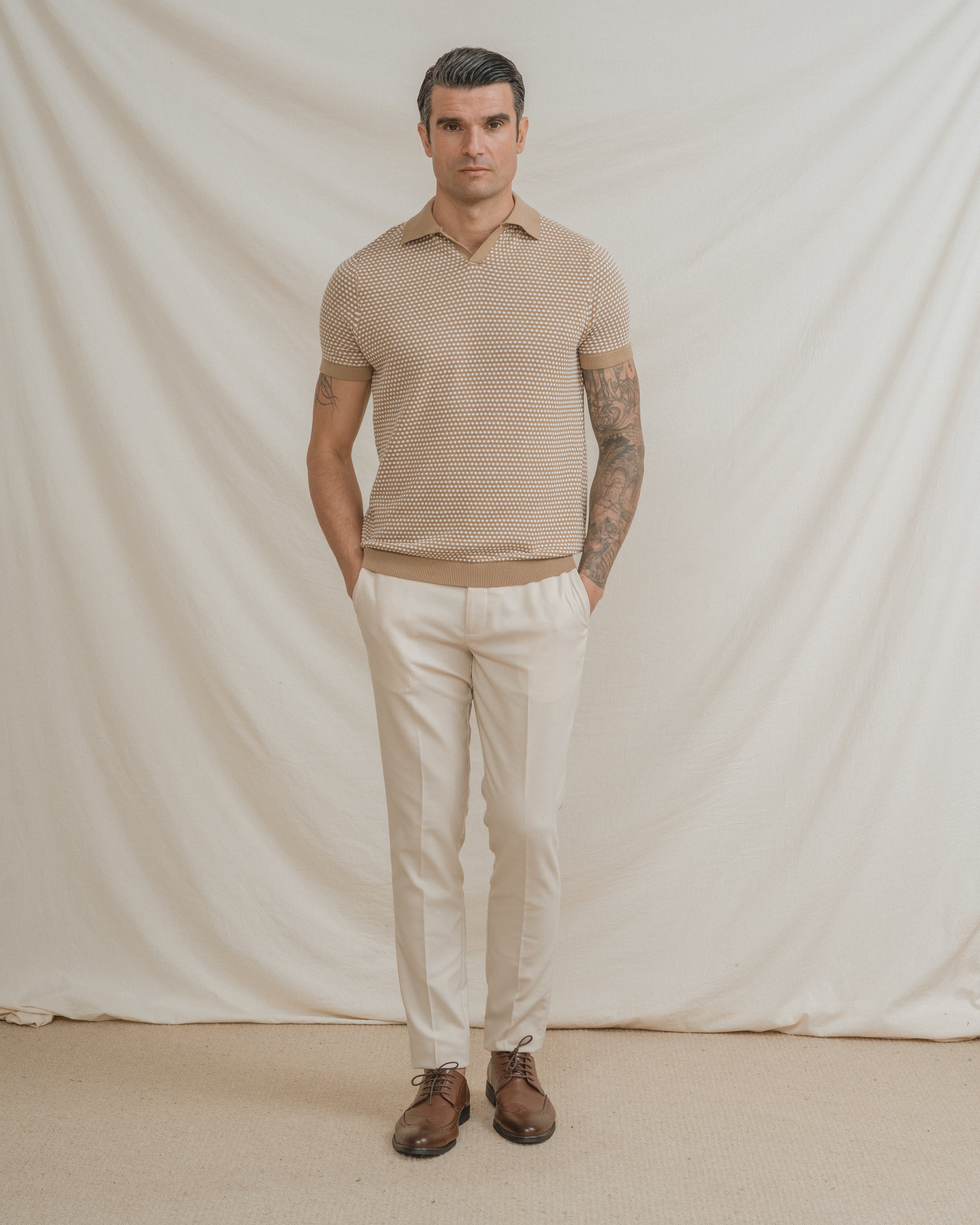 POLO TRICOT TOPOS BEIGE