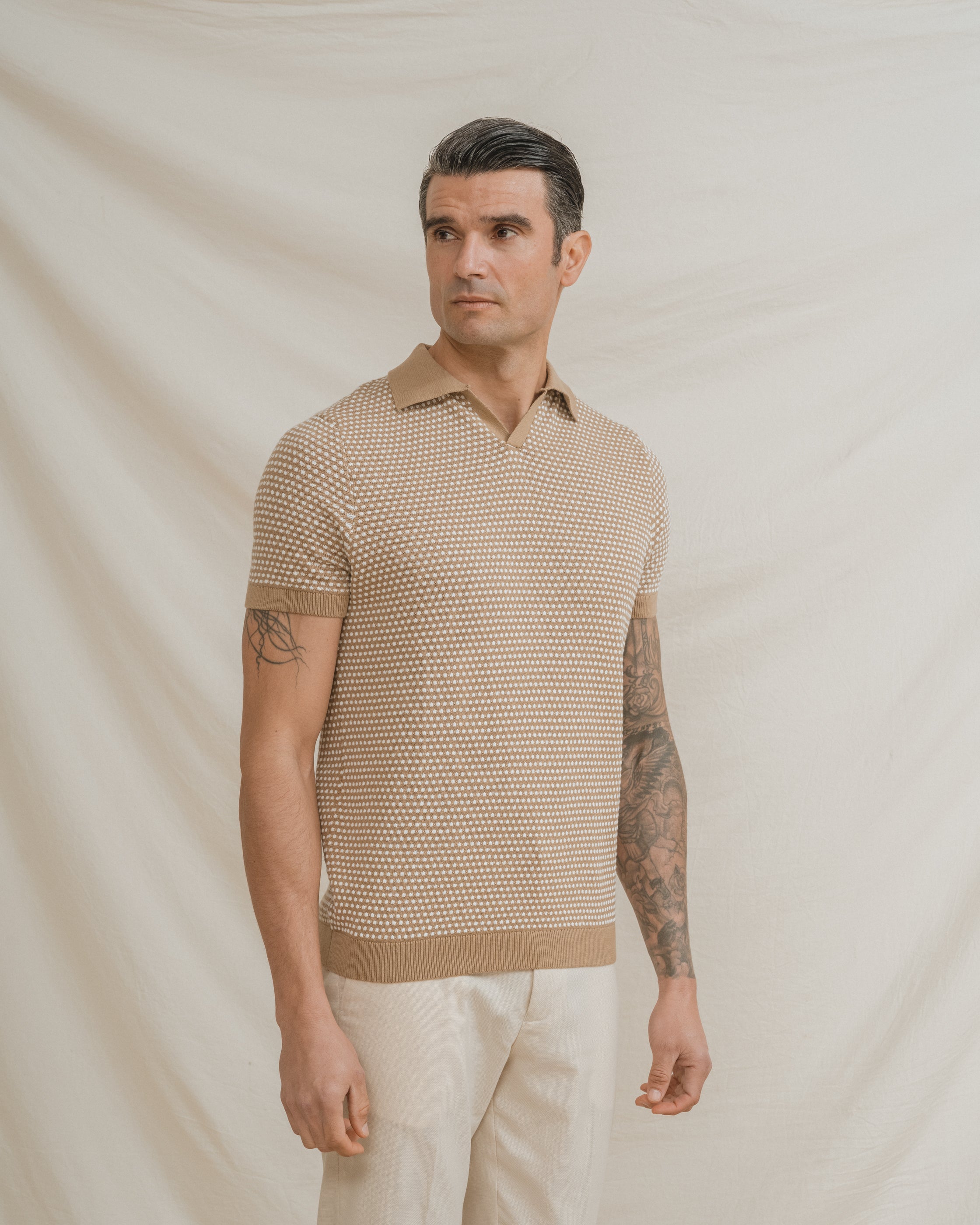 POLO TRICOT TOPOS BEIGE