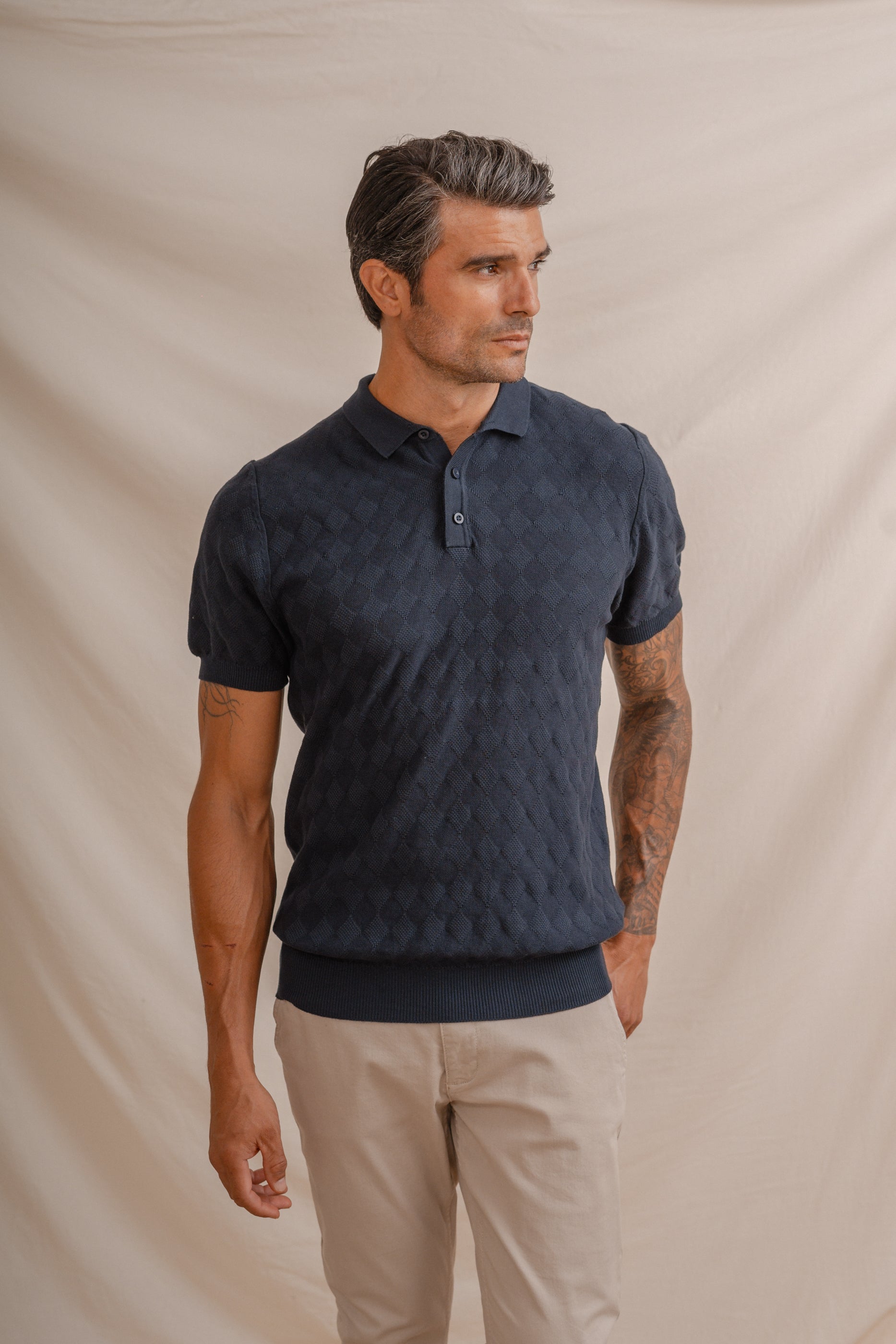 POLO ROMBO HILO FINO MARINO