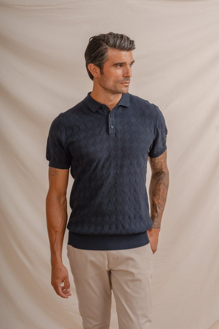 POLO ROMBO HILO FINO MARINO
