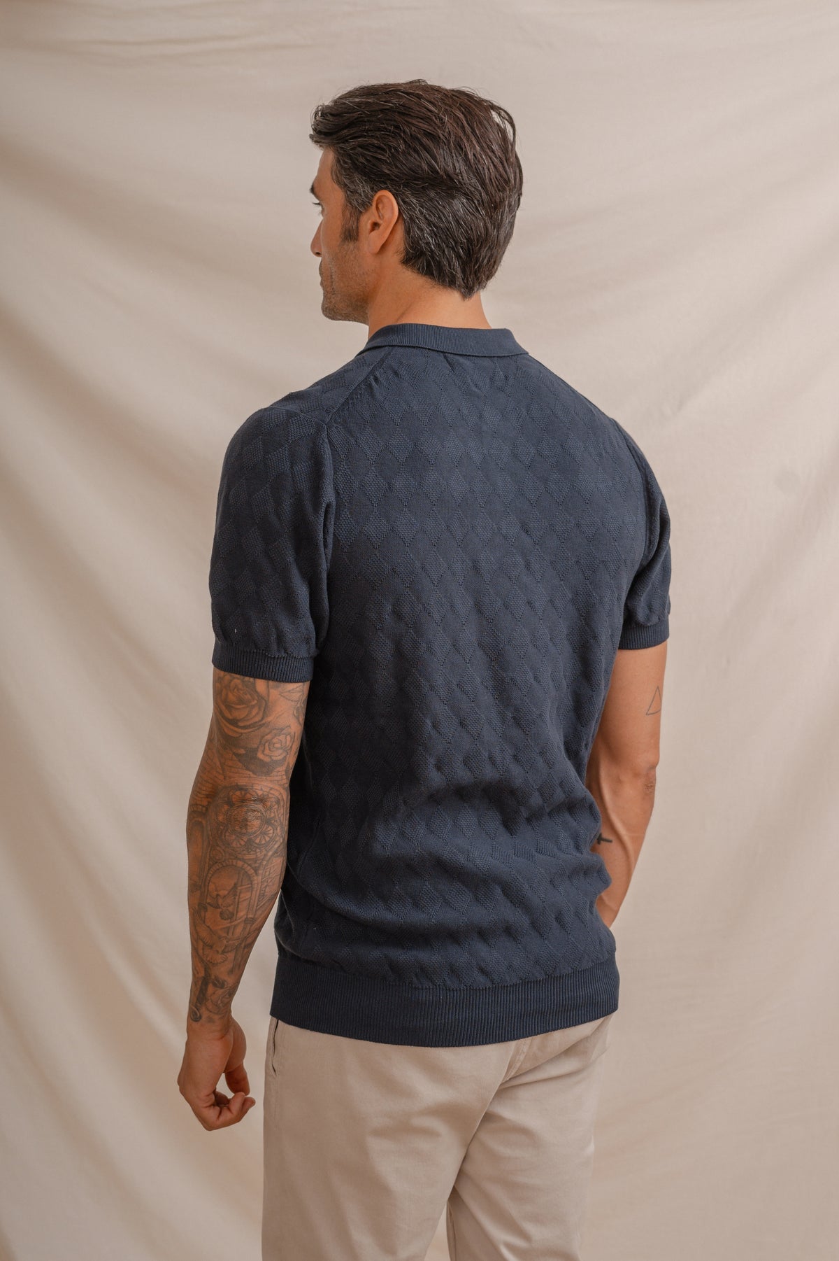 POLO RAUTE FADEN FEIN MARINEBLAU