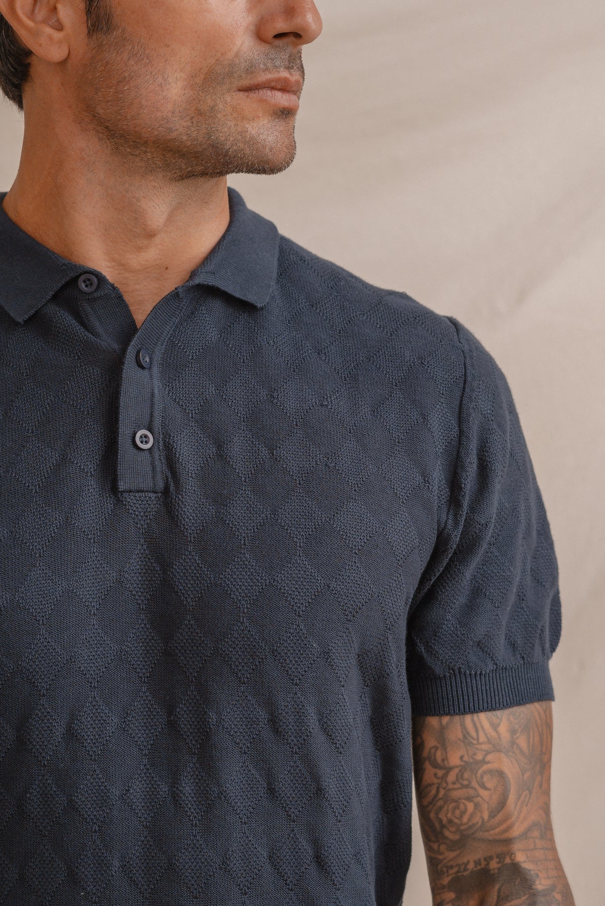 POLO RAUTE FADEN FEIN MARINEBLAU