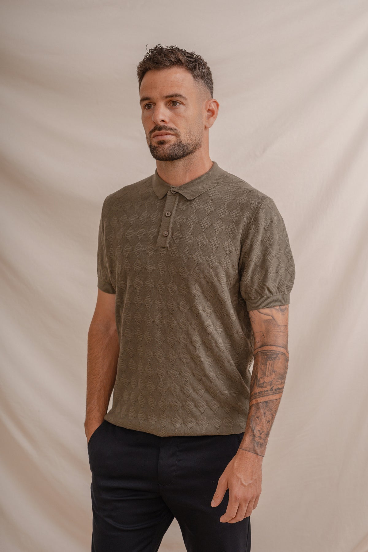 POLO LOSANGES FIL FIN VERT