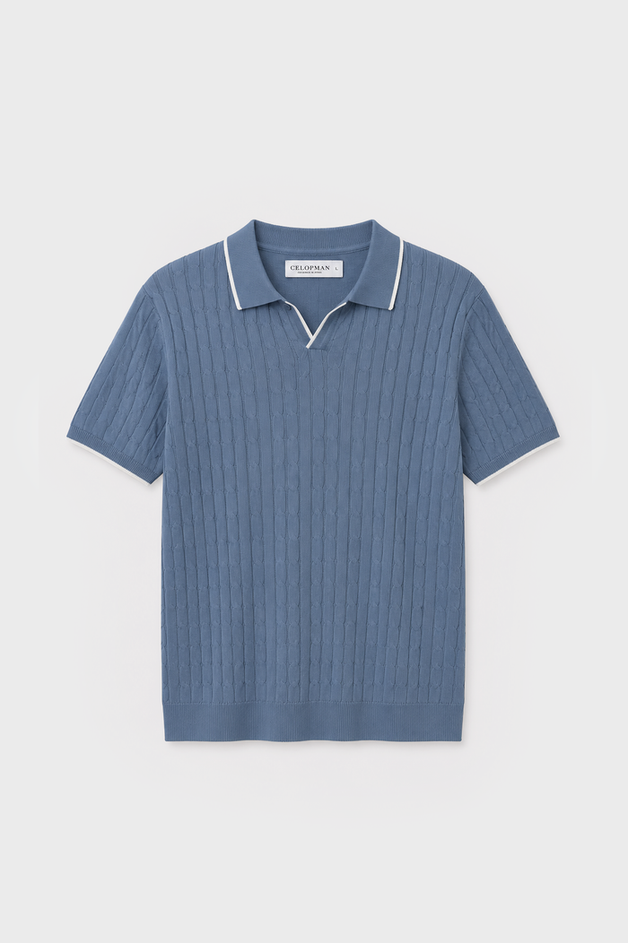 POLO TRICOT NUDOS CELESTE