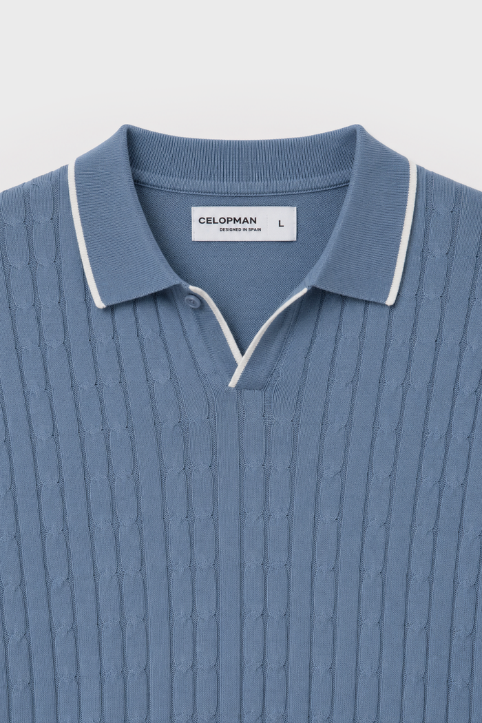 POLO TRICOT NUDOS CELESTE