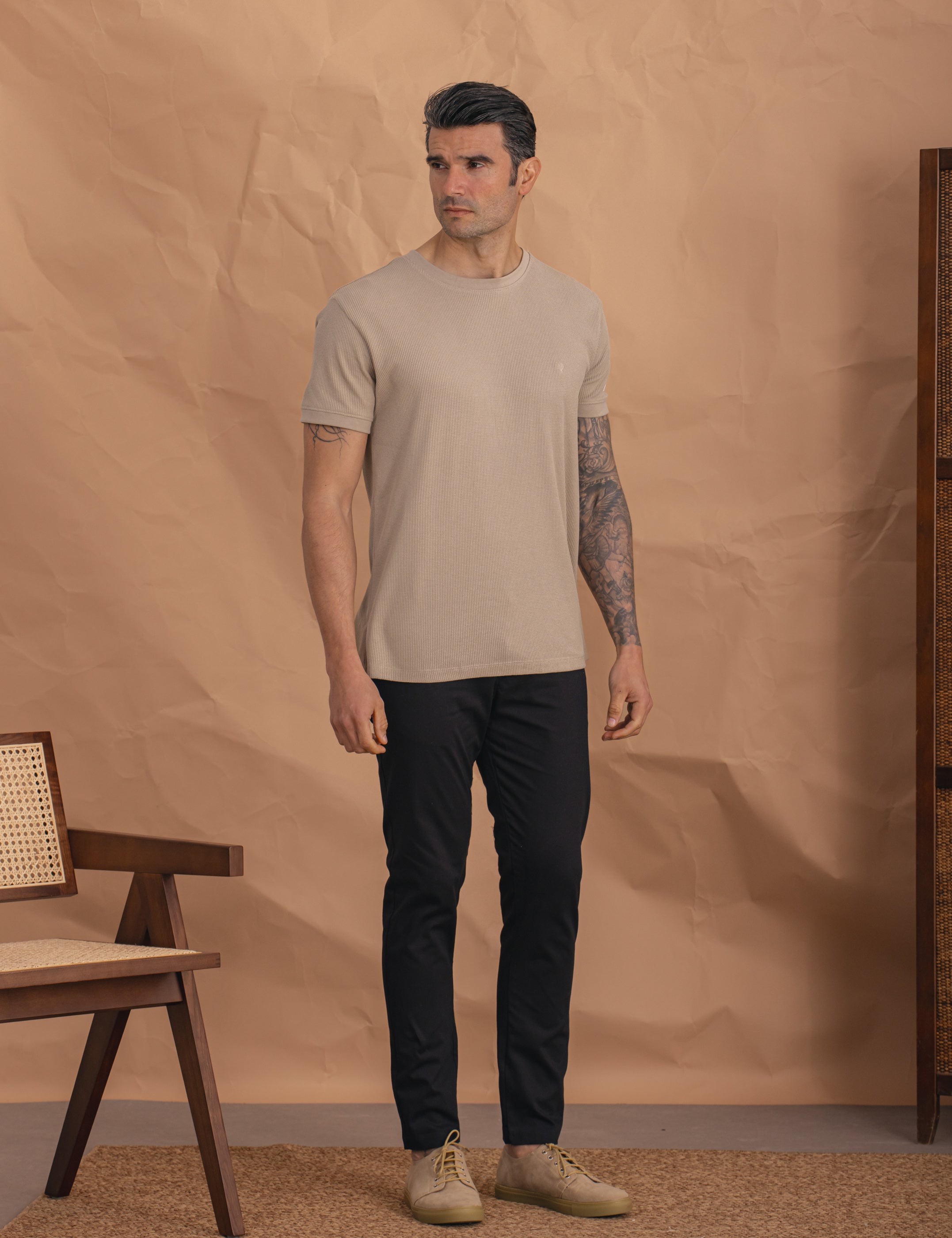 CAMISETA CUADRILLÉ BEIGE