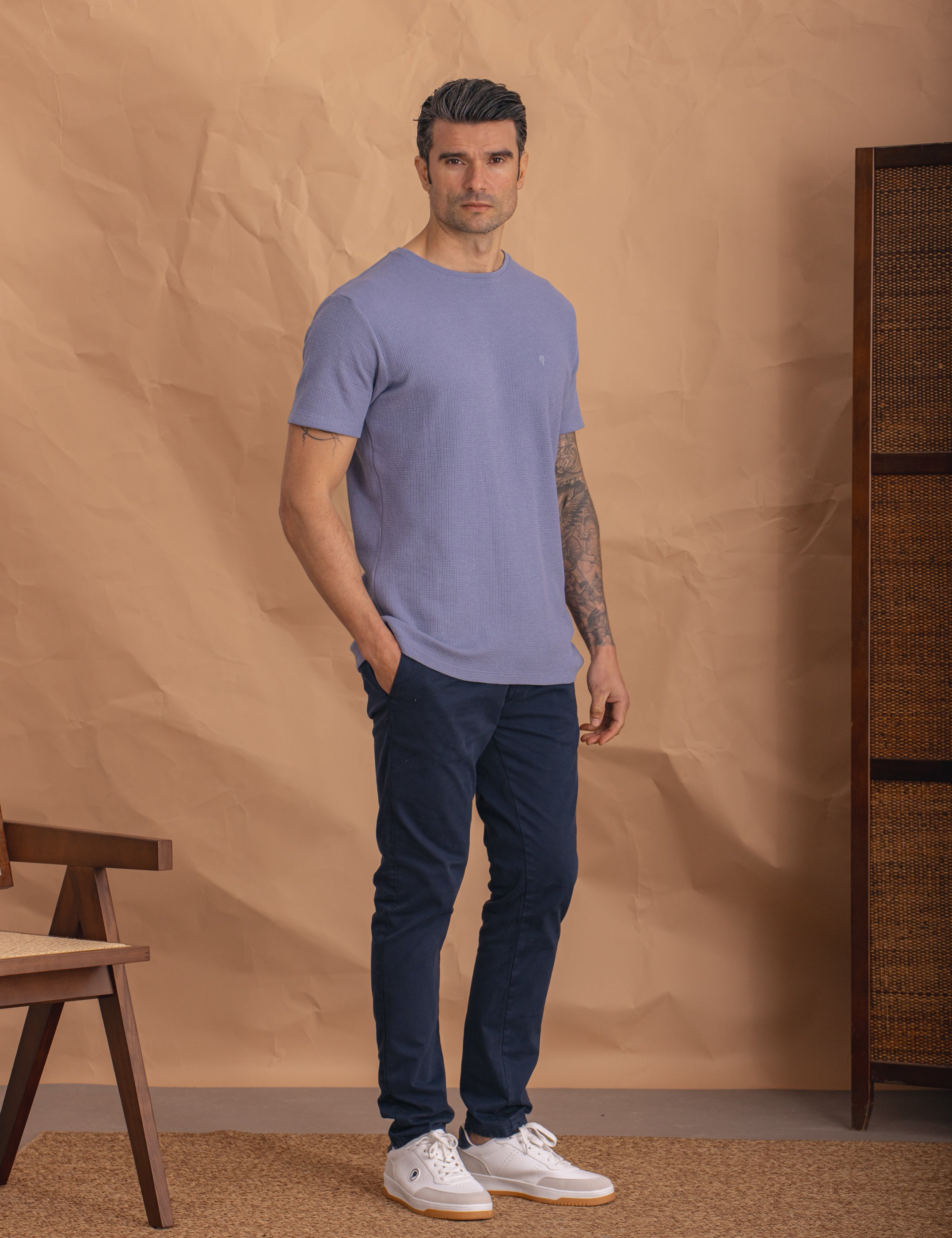 CAMISETA TEJIDO ESCRUCTURA CELESTE