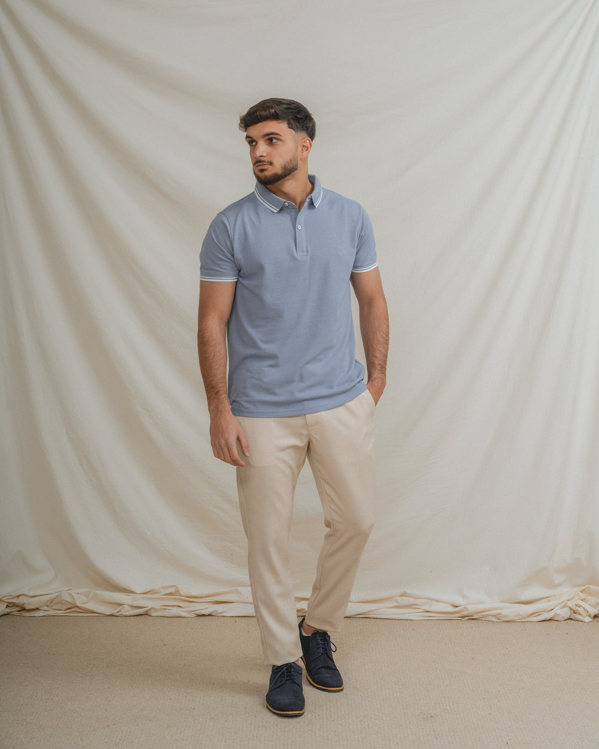 POLO BÁSICO AZUL-CELESTE PIQUÊ LINHA