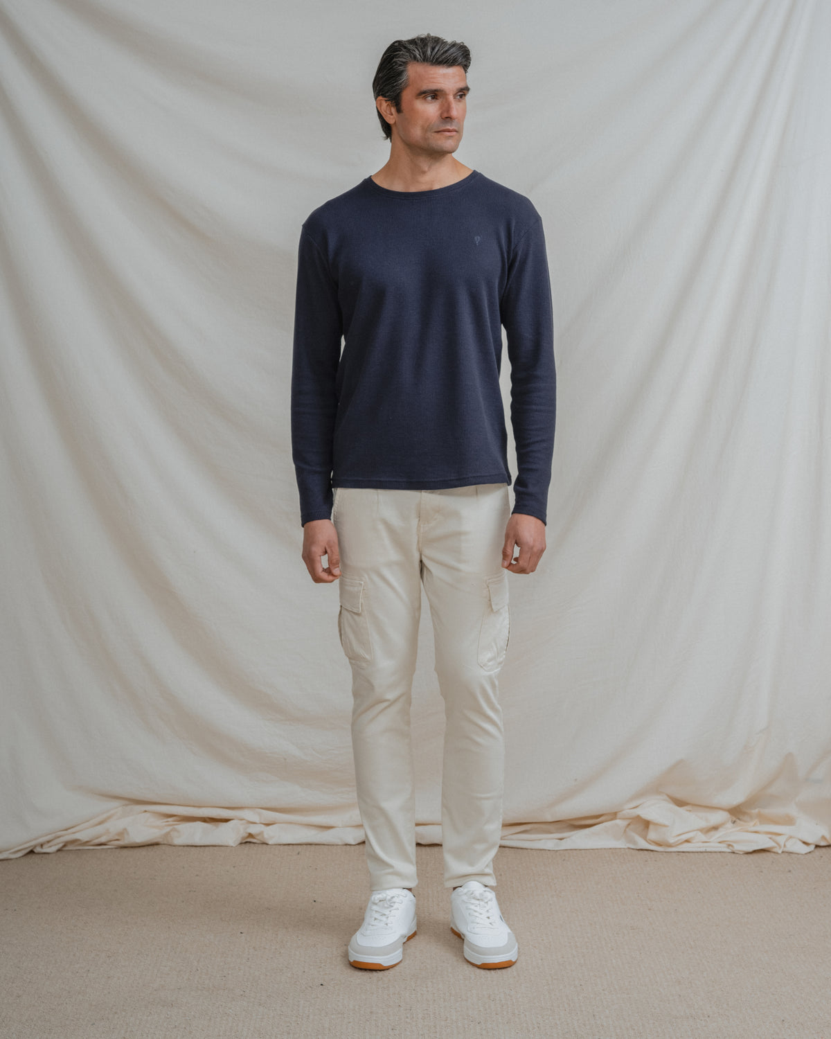 CAMISOLA DE MANGA COMPRIDA XADREZ AZUL
