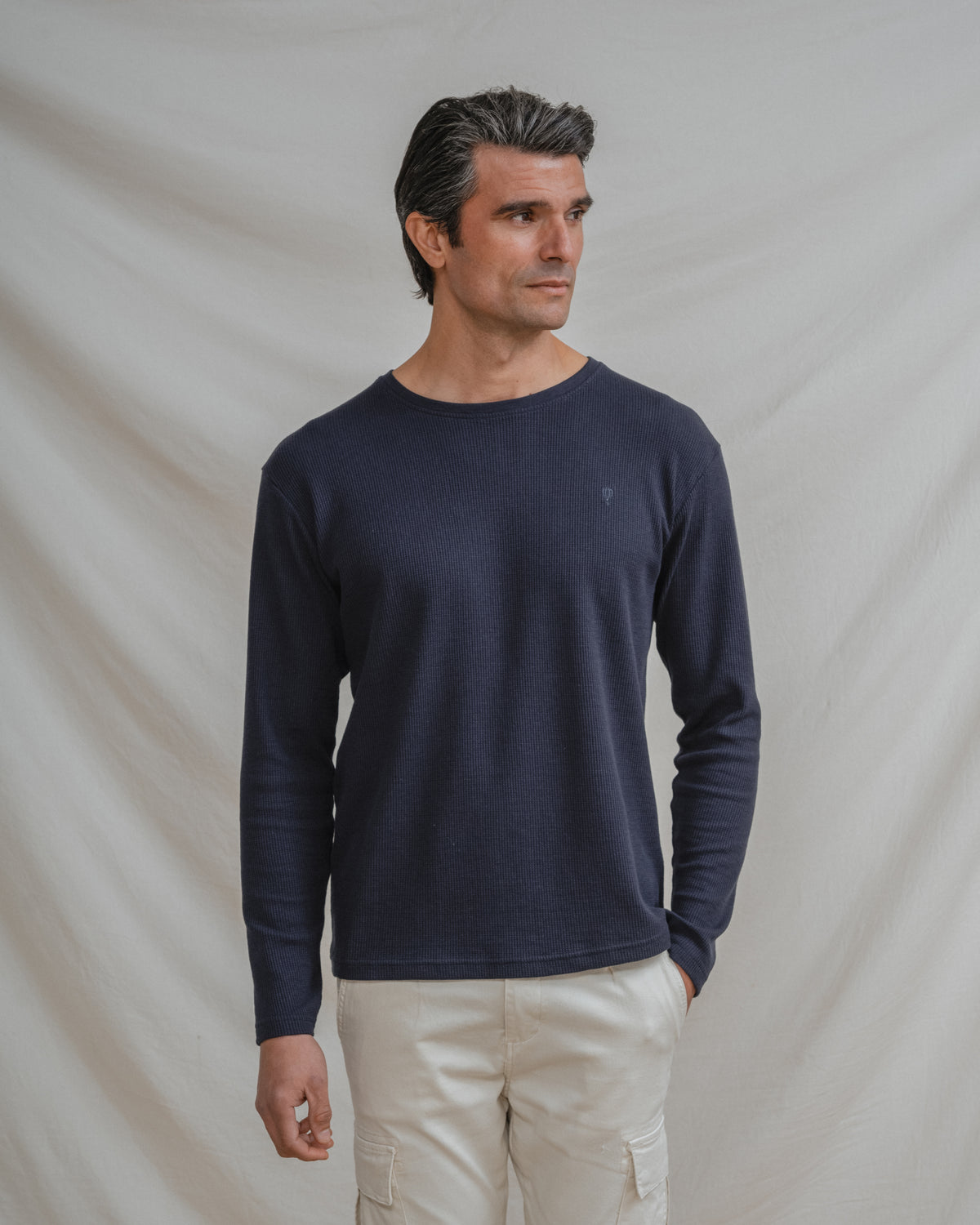 CAMISOLA DE MANGA COMPRIDA XADREZ AZUL