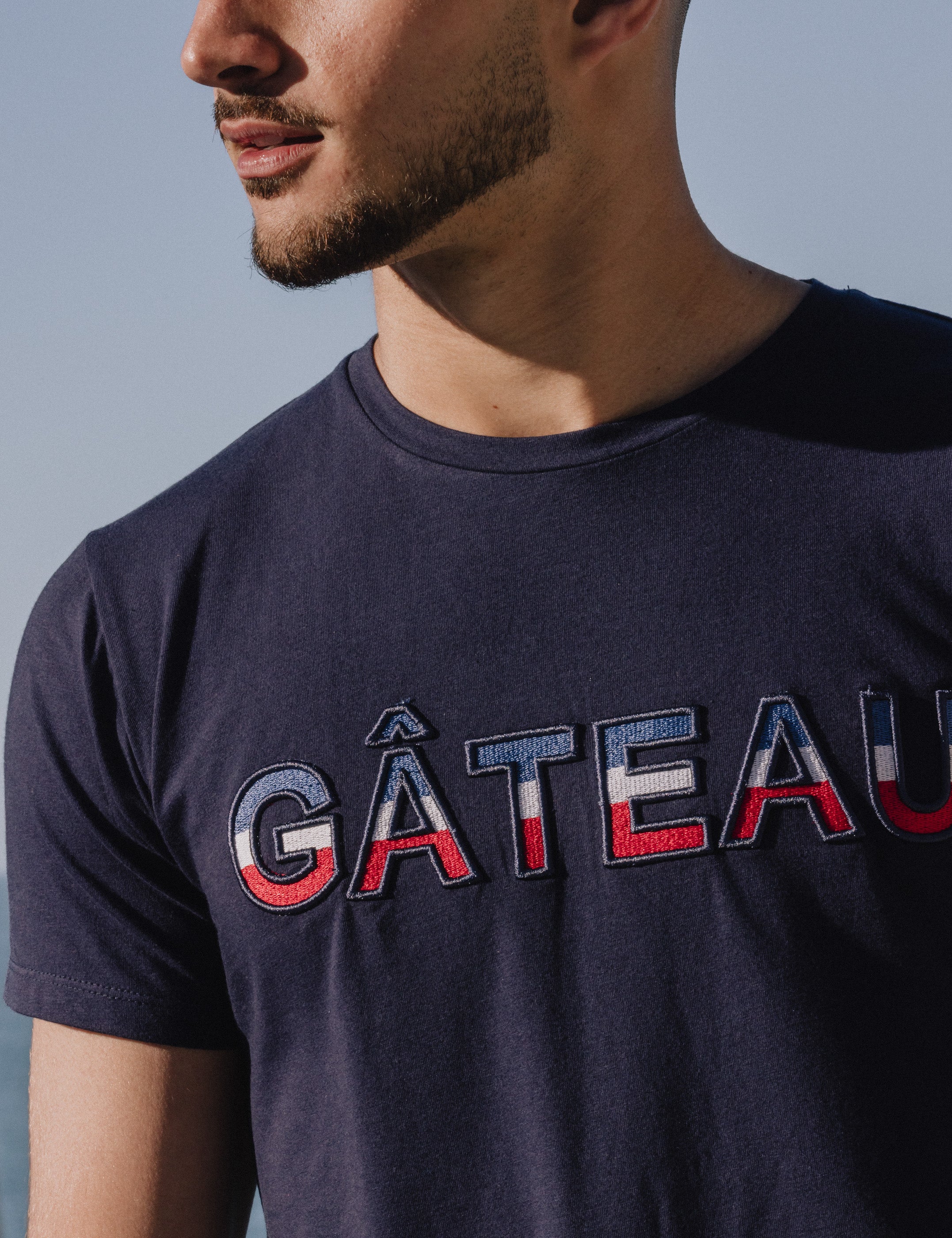 CAMISETA AZUL BORDADO