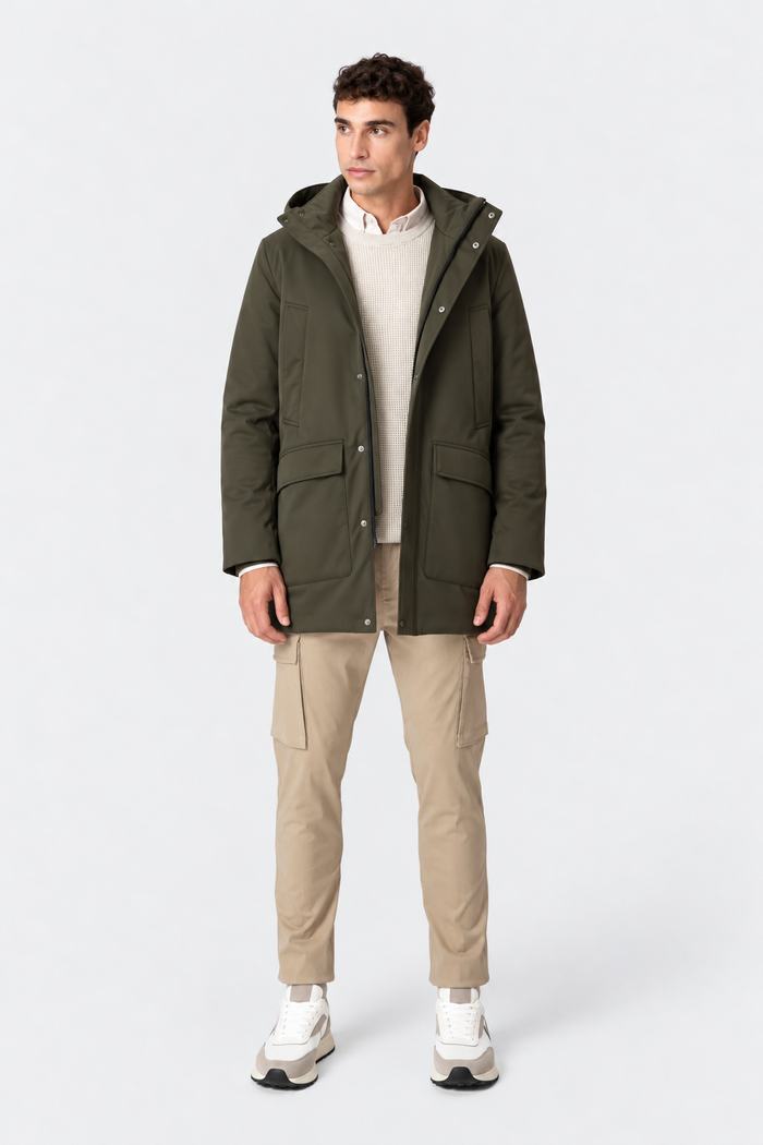 PARKA HOMBRE VERDE CON CAPUCHA