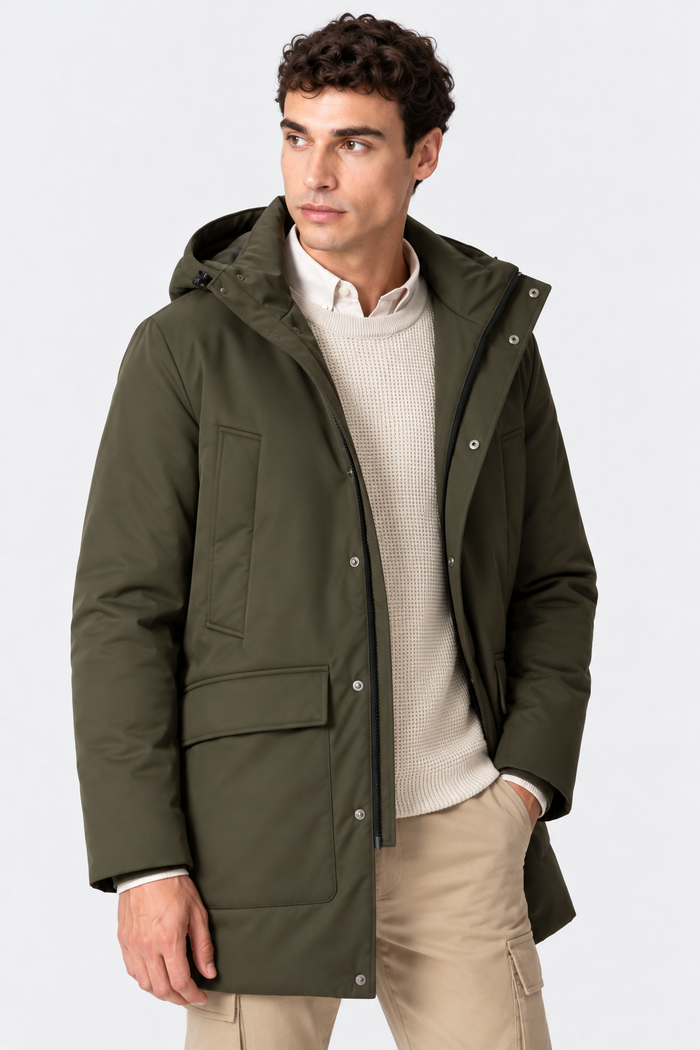 PARKA HOMBRE VERDE CON CAPUCHA