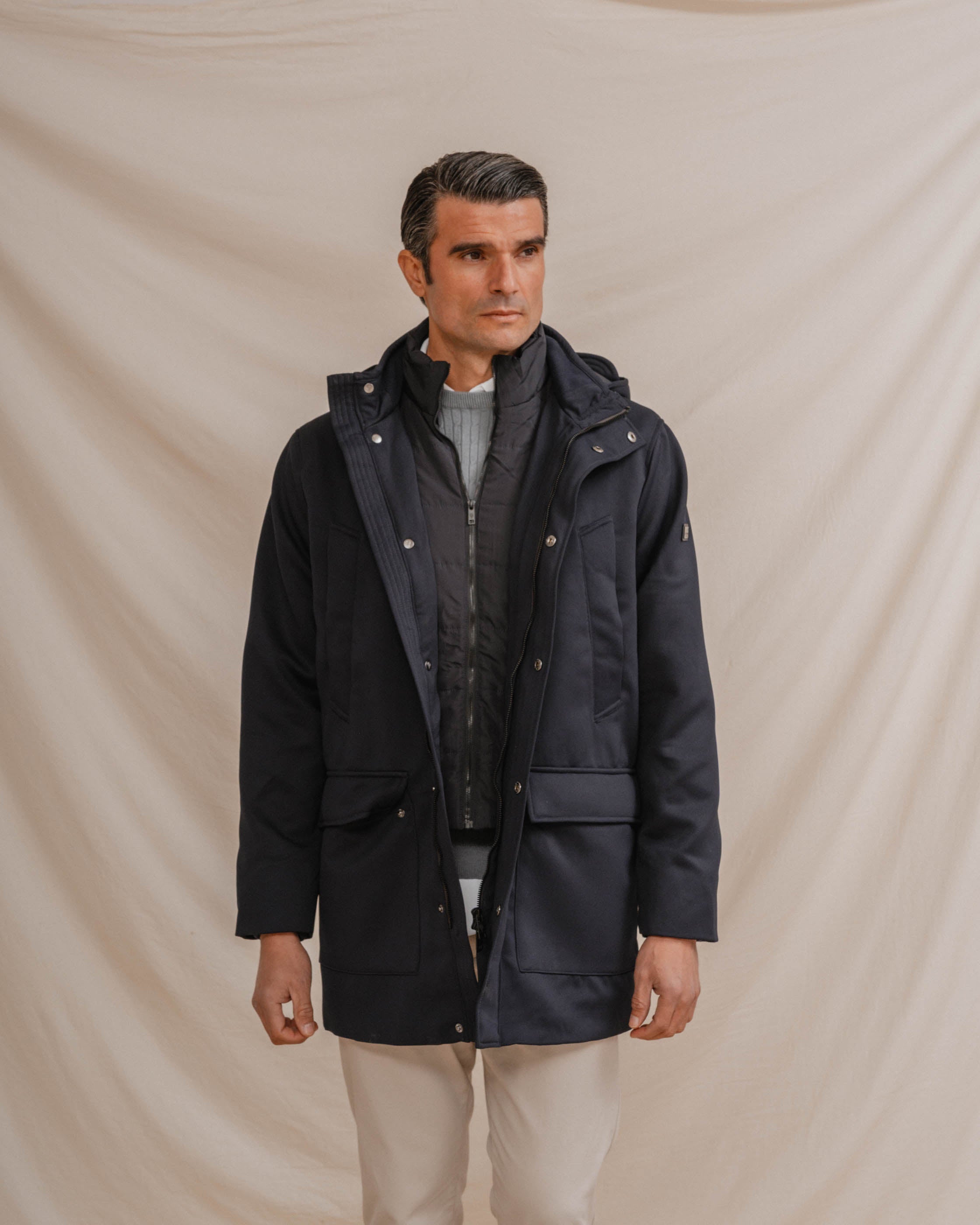 PARKA DOBLE CON CAPUCHA MARINO