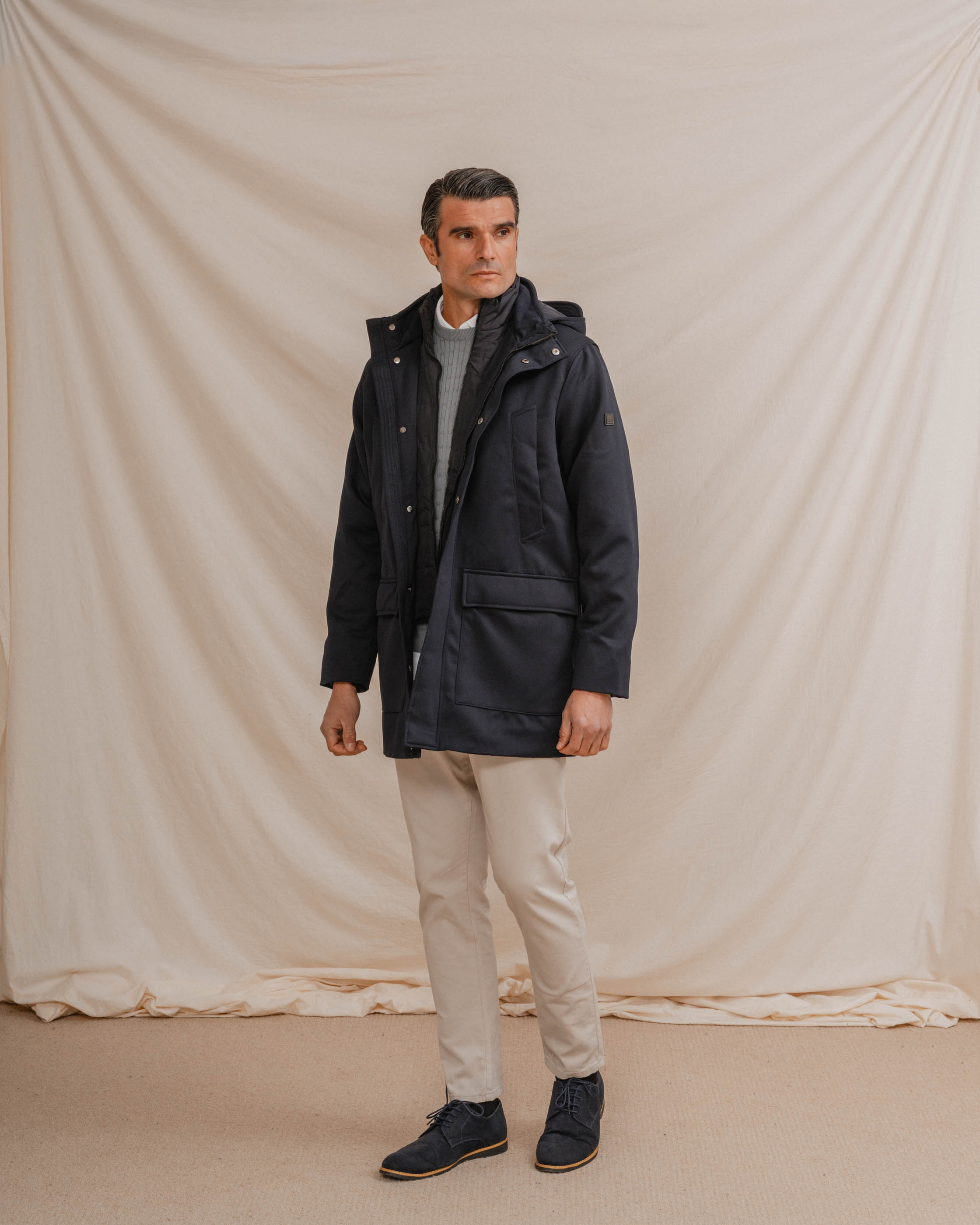 PARKA DOBLE CON CAPUCHA MARINO