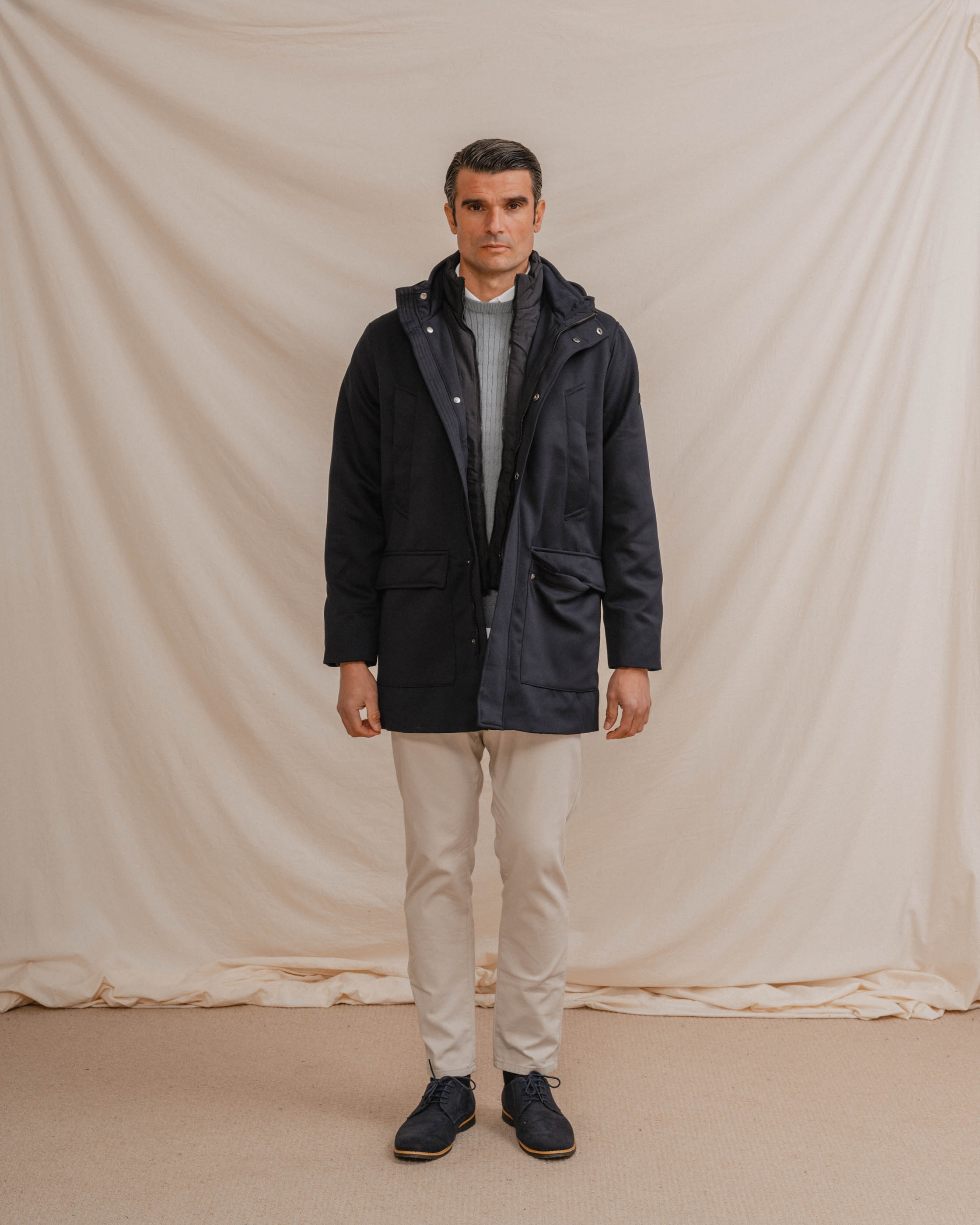 PARKA DOBLE CON CAPUCHA MARINO