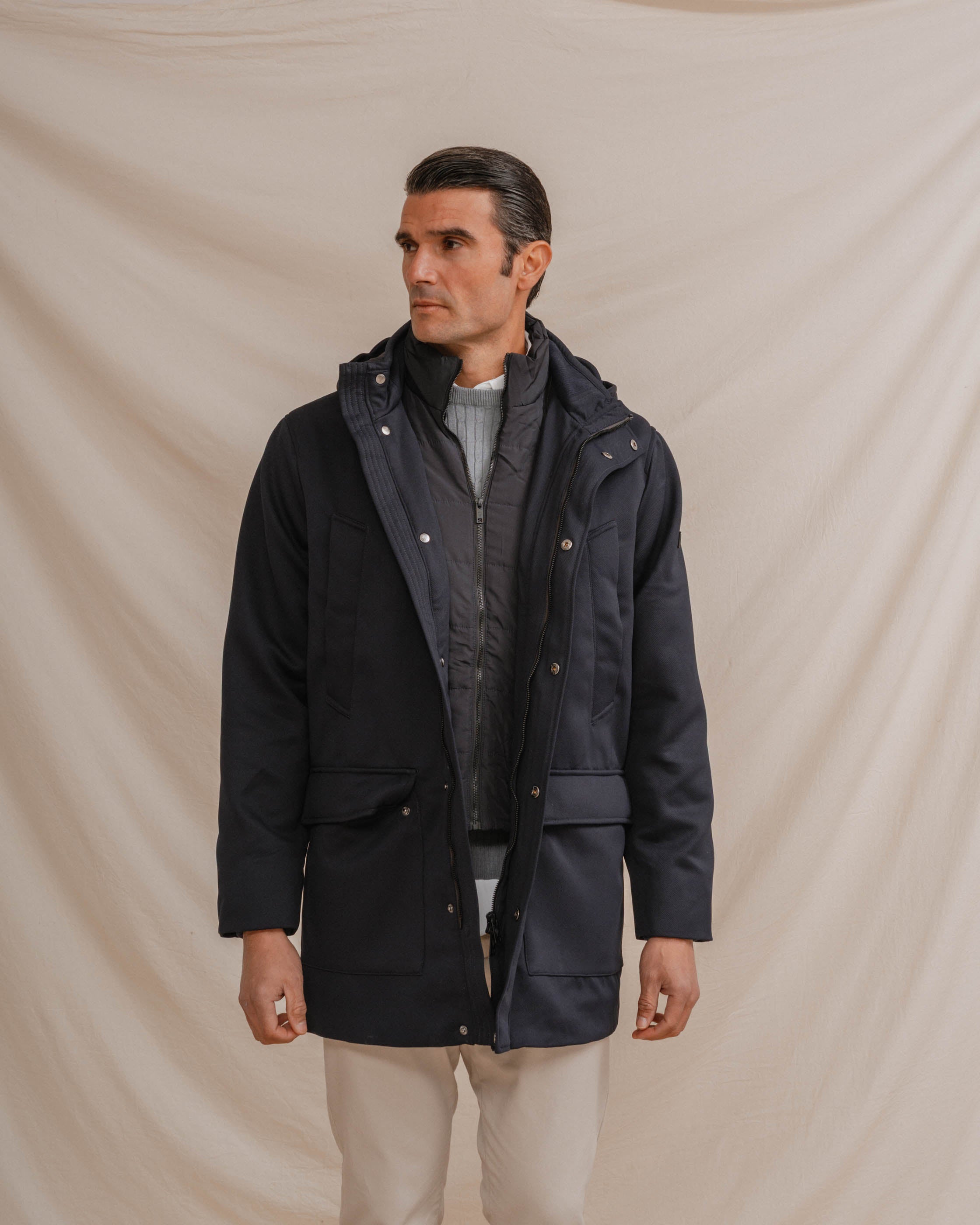 PARKA DOBLE CON CAPUCHA MARINO