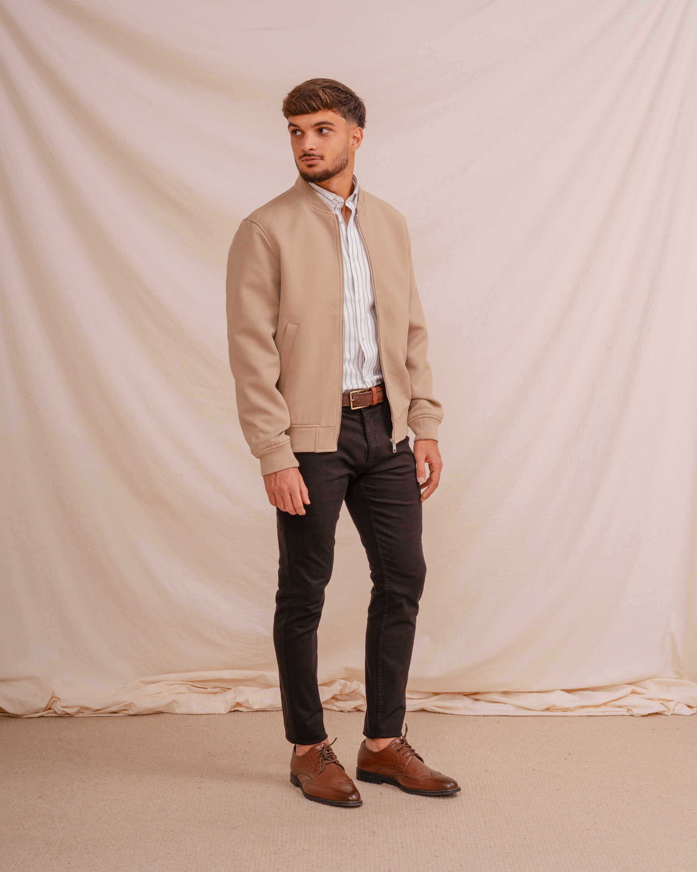 CAZADORA BOMBER DIAGONAL BEIGE