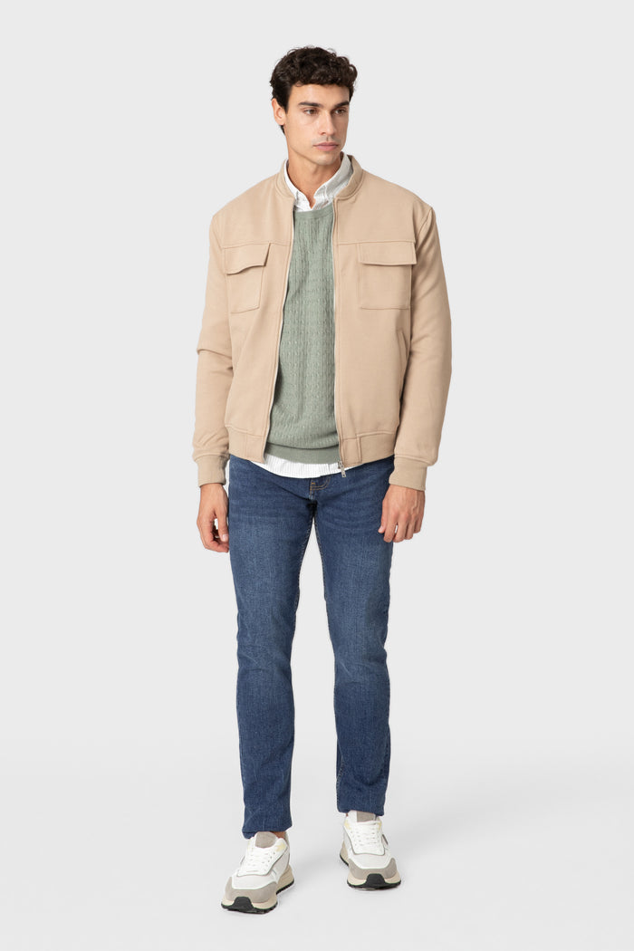 CAZADORA BOMBER DIAGONAL BEIGE