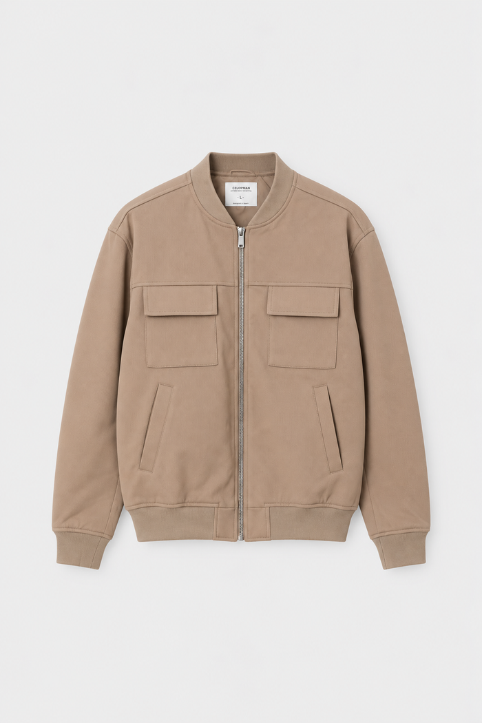 CAZADORA BOMBER DIAGONAL BEIGE
