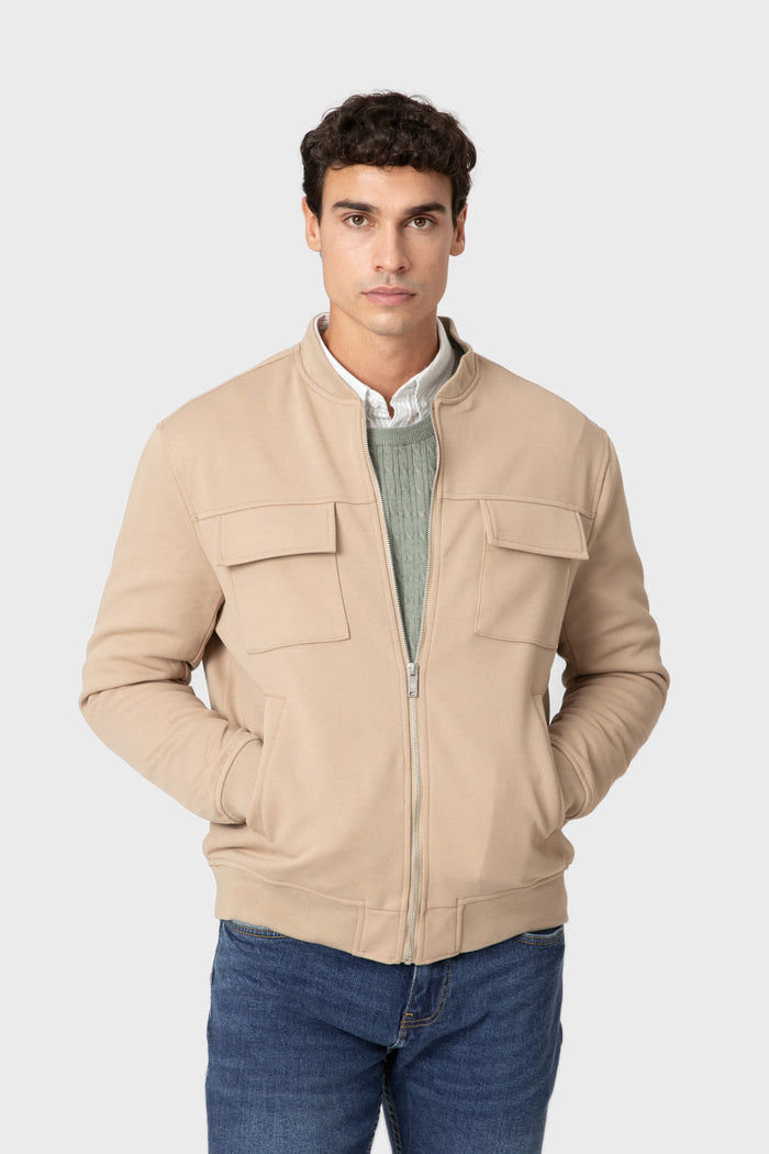 CAZADORA BOMBER DIAGONAL BEIGE